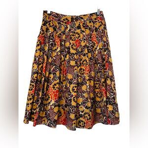 Vintage Saks Fifth Avenue Sz 2 Silk Midi Skirt Pleated Retro Abstract Print Boho